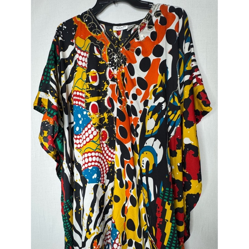 Sante Women Maxi Kaftan MuMu Resort Multi Print Sequin Cruise Maximalist Lounge - Picture 2 of 12